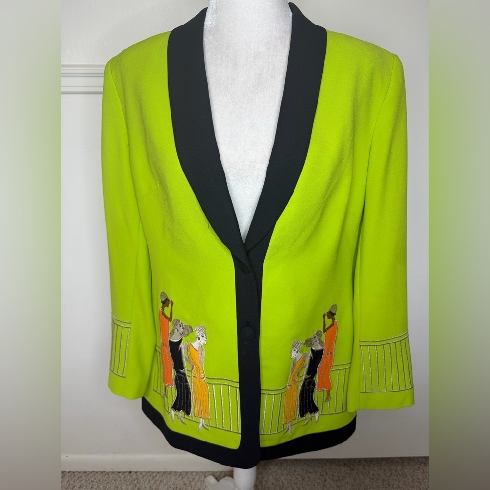 John Meyer of Norwich Lime and Black Women's Blazer with Artistic Design size 12